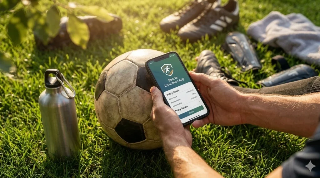 Handy zeigt Sportversicherungs-App an. Beneversichert ist Versicherungsmakler für Unfallversicherungen für Sportler.